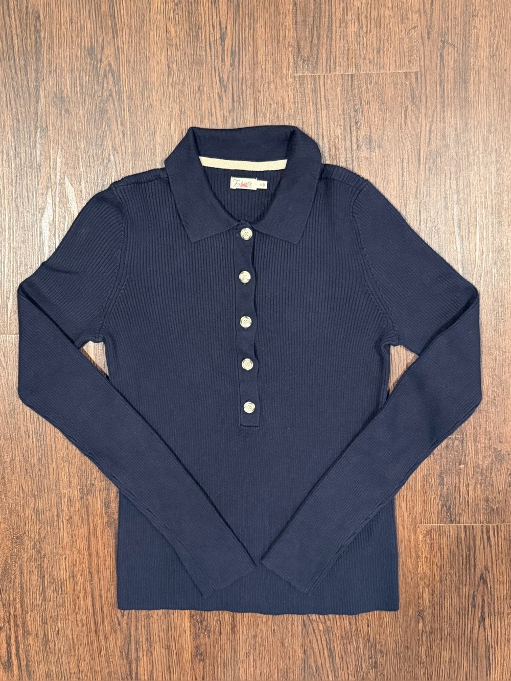 Faherty Womens Mikki Ribbed Polo Cotton Cashmere Sweater Navy Size M MSRP $168 - Picture 6 of 12